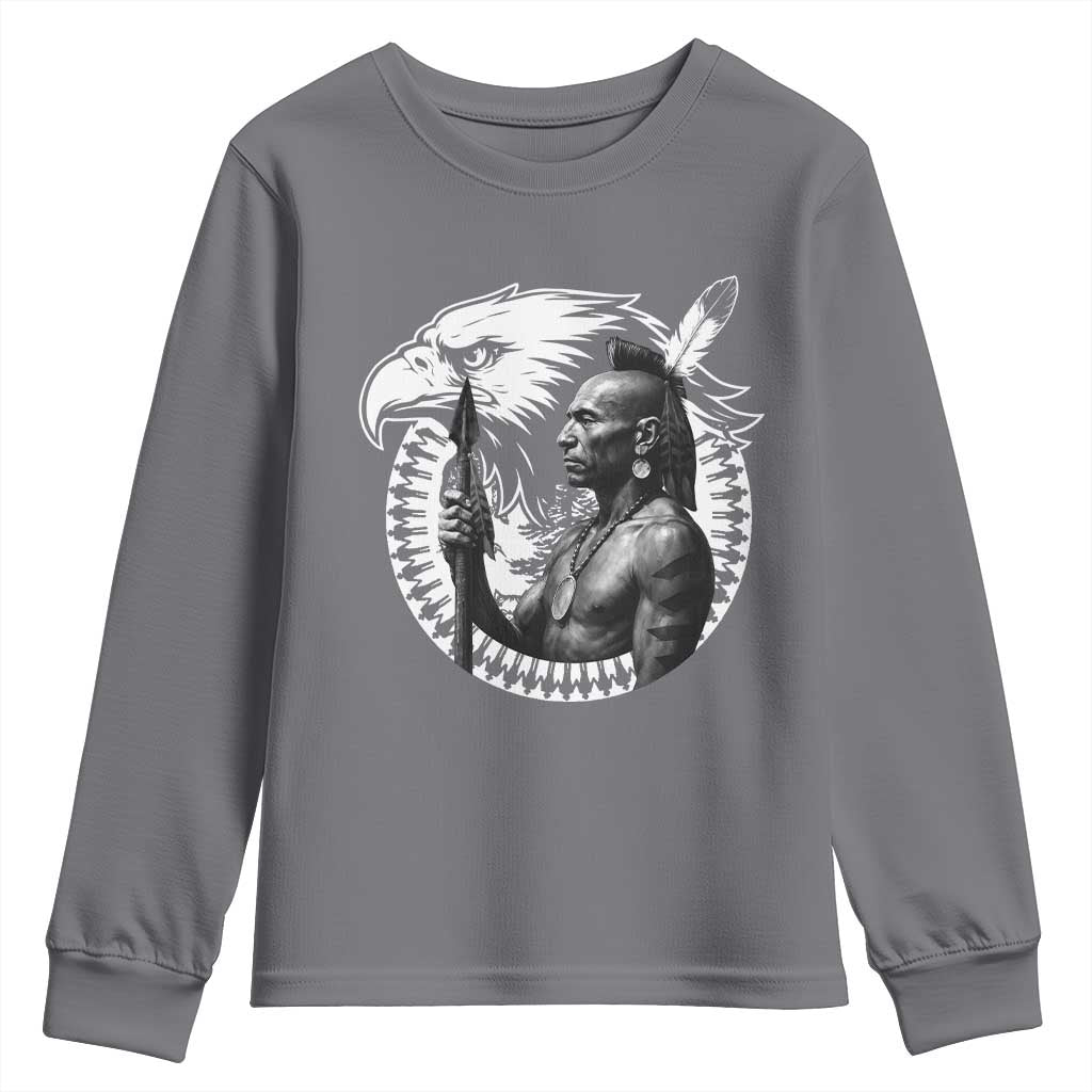 Mohawk Warrior Tribe Youth Sweatshirt Native American Haudenosaunee Pride Vintage Eagle TS11 Charcoal Print Your Wear
