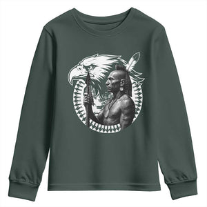 Mohawk Warrior Tribe Youth Sweatshirt Native American Haudenosaunee Pride Vintage Eagle TS11 Dark Forest Green Print Your Wear