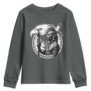Mohawk Warrior Tribe Youth Sweatshirt Native American Haudenosaunee Pride Vintage Eagle TS11 Dark Heather Print Your Wear