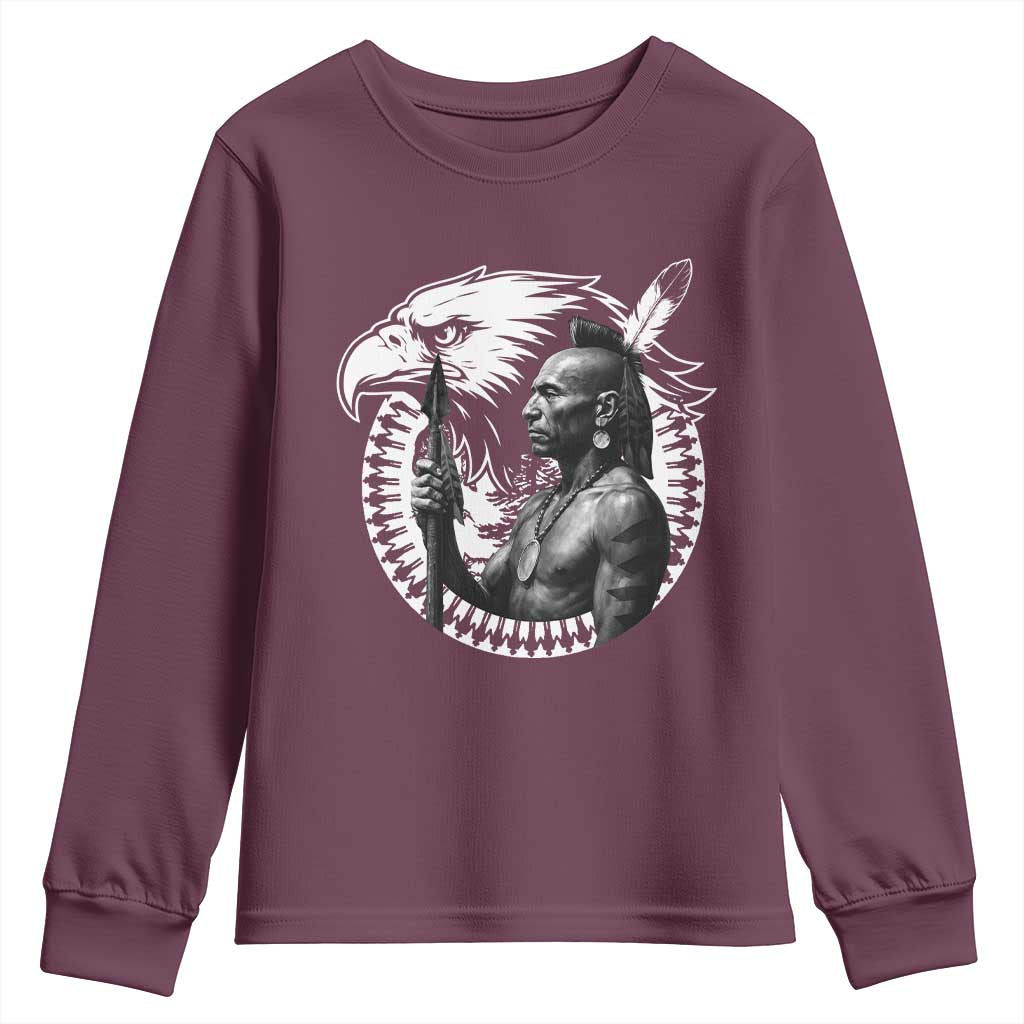 Mohawk Warrior Tribe Youth Sweatshirt Native American Haudenosaunee Pride Vintage Eagle TS11 Maroon Print Your Wear