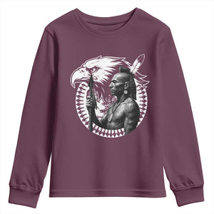 Mohawk Warrior Tribe Youth Sweatshirt Native American Haudenosaunee Pride Vintage Eagle TS11 Maroon Print Your Wear