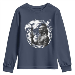 Mohawk Warrior Tribe Youth Sweatshirt Native American Haudenosaunee Pride Vintage Eagle TS11 Navy Print Your Wear