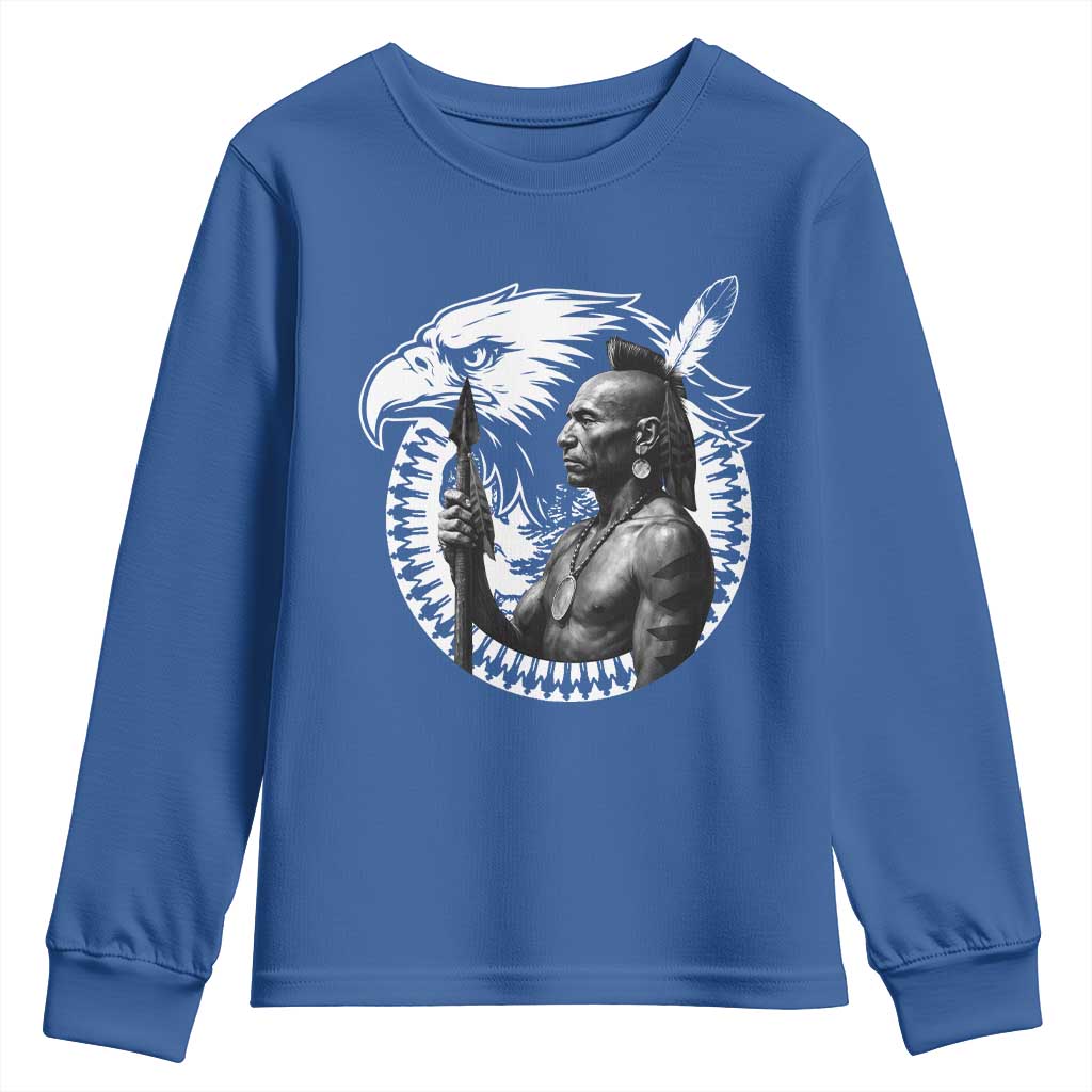 Mohawk Warrior Tribe Youth Sweatshirt Native American Haudenosaunee Pride Vintage Eagle TS11 Royal Blue Print Your Wear