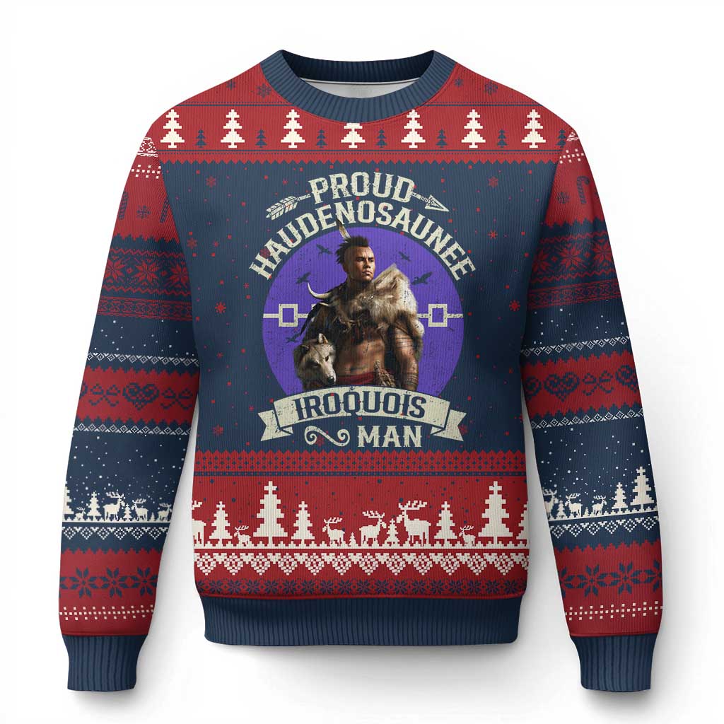 Proud Haudenosaunee Iroquois Man Ugly Christmas Sweater Mohawk Tribe Native American TS11 Navy Red Print Your Wear