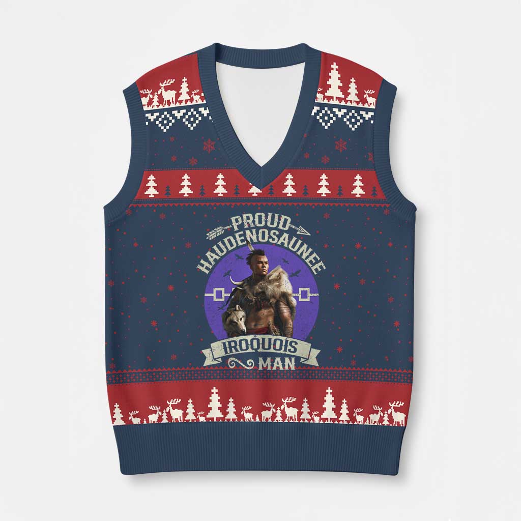 Proud Haudenosaunee Iroquois Man V-Neck Knit Sweater Vest Mohawk Tribe Native American - Print Your Wear