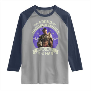 Proud Haudenosaunee Iroquois Man Raglan Shirt Mohawk Tribe Native American TS11 Sport Gray Navy Print Your Wear