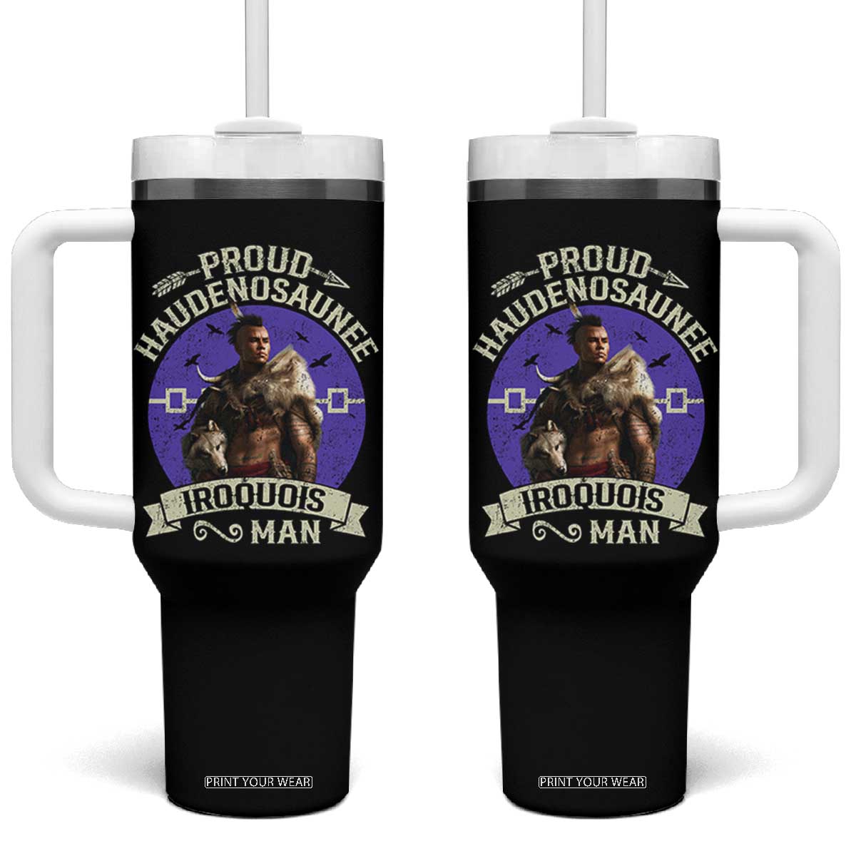 Proud Haudenosaunee Iroquois Man Tumbler With Handle Mohawk Tribe Native American TS11 One Size: 40 oz Black Print Your Wear