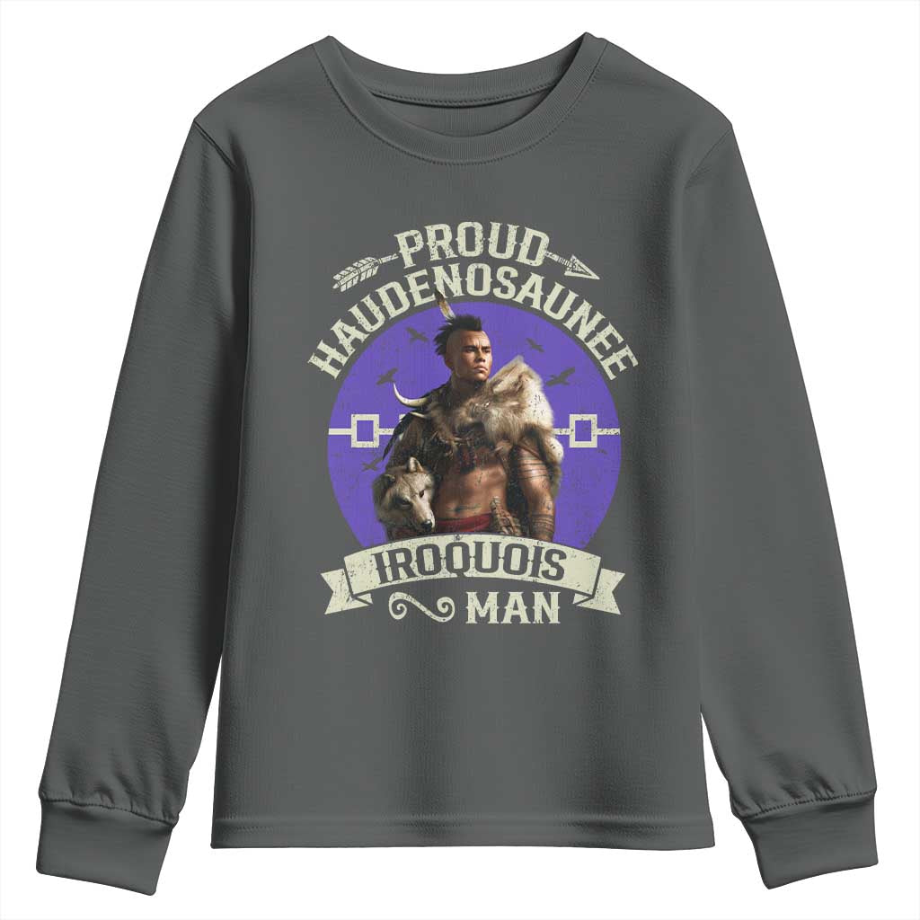 Proud Haudenosaunee Iroquois Man Youth Sweatshirt Mohawk Tribe Native American TS11 Dark Heather Print Your Wear