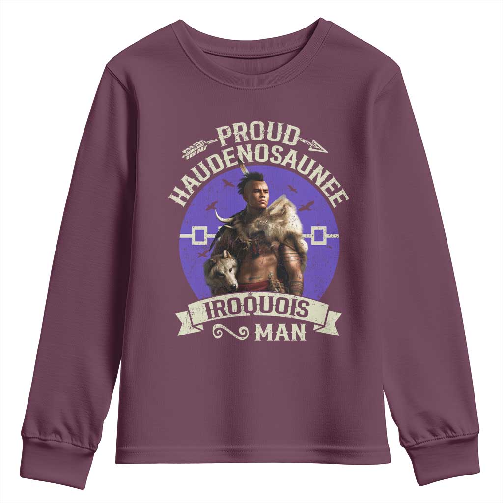 Proud Haudenosaunee Iroquois Man Youth Sweatshirt Mohawk Tribe Native American TS11 Maroon Print Your Wear