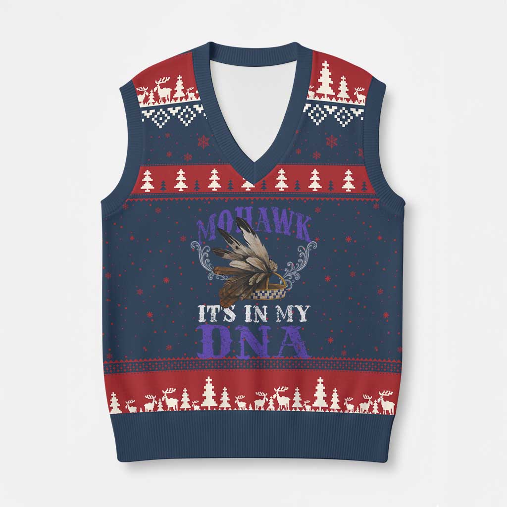 Mohawk It's In My DNA V-Neck Knit Sweater Vest Native American Pride Mohawk Gustoweh - Print Your Wear