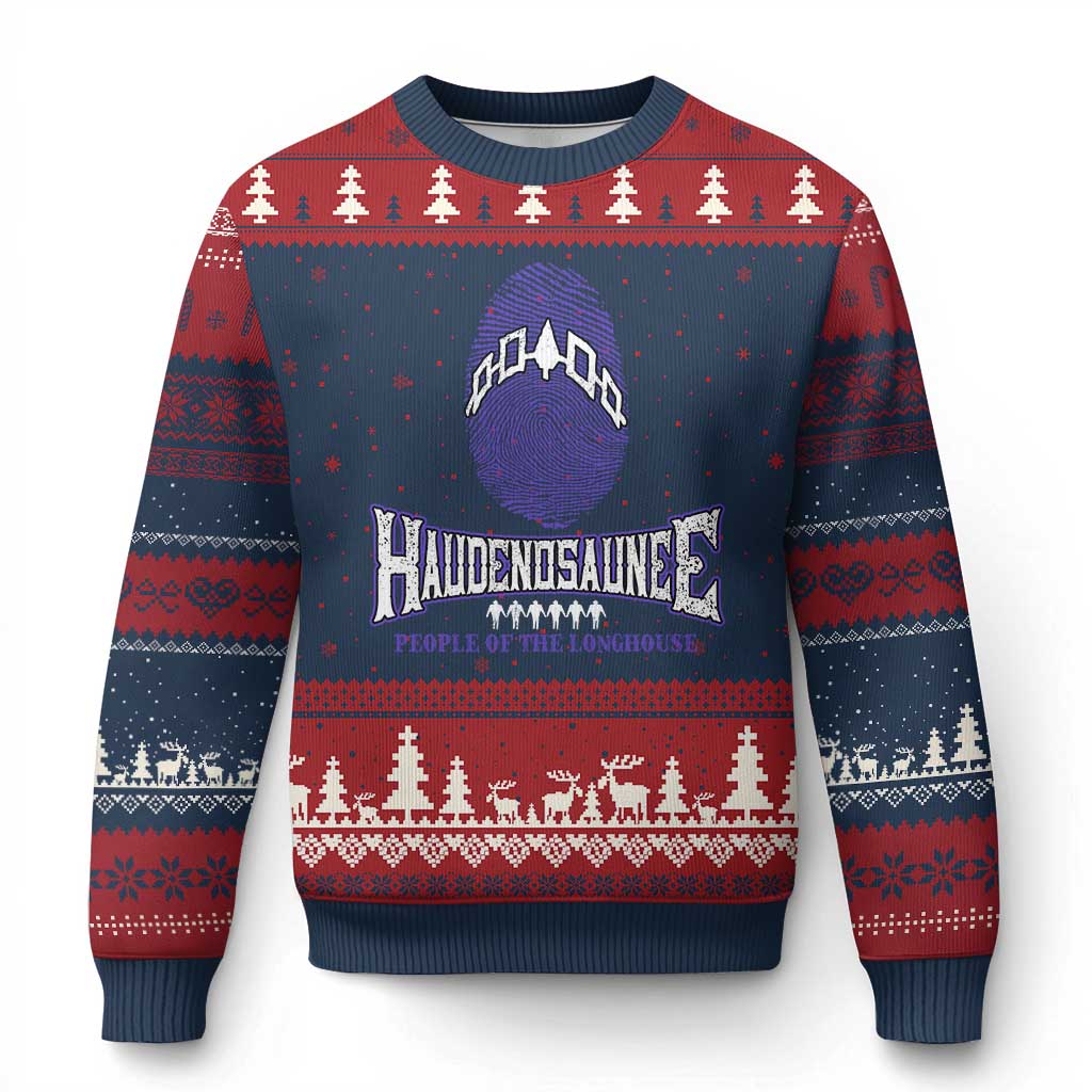 Proud Haudenosaunee Native American Ugly Christmas Sweater Iroquois People Of The Longhouse TS11 Navy Red Print Your Wear
