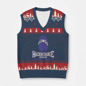 Proud Haudenosaunee Native American V-Neck Knit Sweater Vest Iroquois People Of The Longhouse TS11 Navy Red Print Your Wear