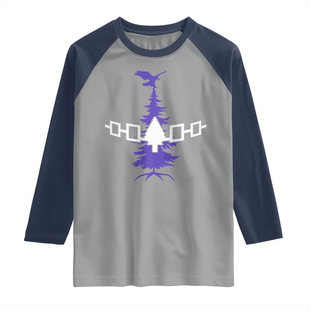 Iroquois Flag Haudenosaunee Iroquoian Native American Tribe Tree of Life Raglan Shirt TS11 Sport Gray Navy Print Your Wear
