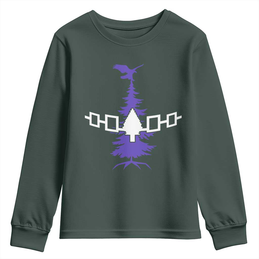 Iroquois Flag Haudenosaunee Iroquoian Native American Tribe Tree of Life Youth Sweatshirt TS11 Dark Forest Green Print Your Wear