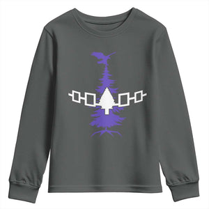 Iroquois Flag Haudenosaunee Iroquoian Native American Tribe Tree of Life Youth Sweatshirt TS11 Dark Heather Print Your Wear