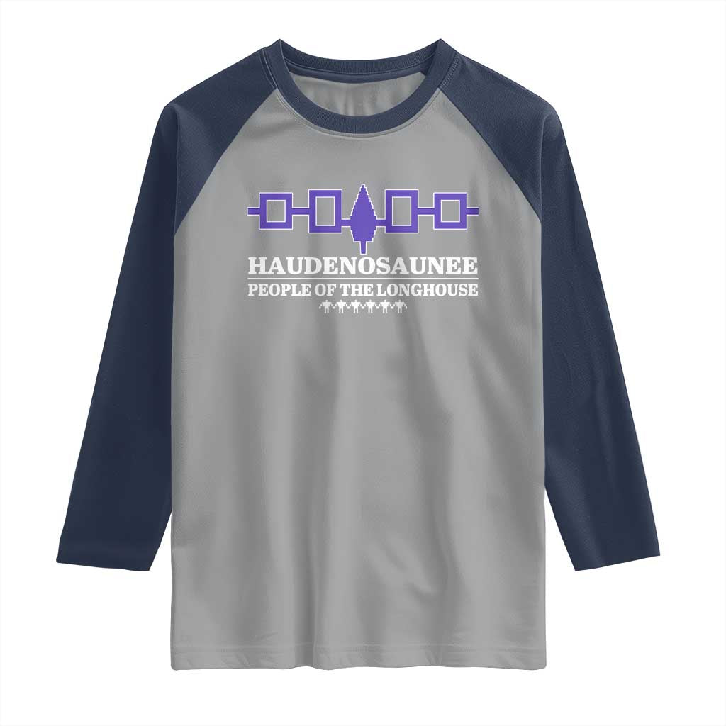 Proud Haudenosaunee Raglan Shirt Iroquois Flag People Of The Longhouse TS11 Sport Gray Navy Print Your Wear