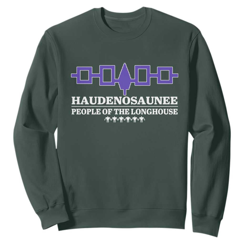 Proud Haudenosaunee Sweatshirt Iroquois Flag People Of The Longhouse TS11 Dark Forest Green Print Your Wear