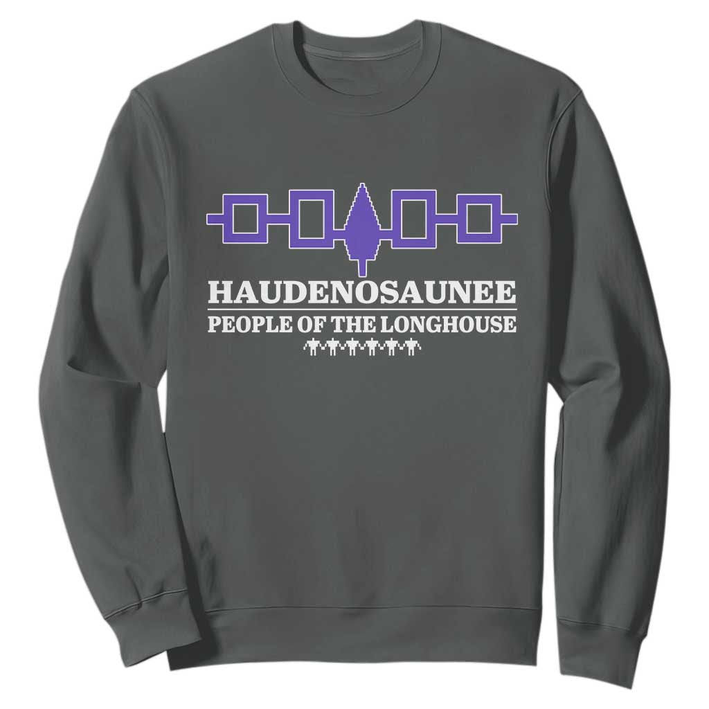 Proud Haudenosaunee Sweatshirt Iroquois Flag People Of The Longhouse TS11 Dark Heather Print Your Wear