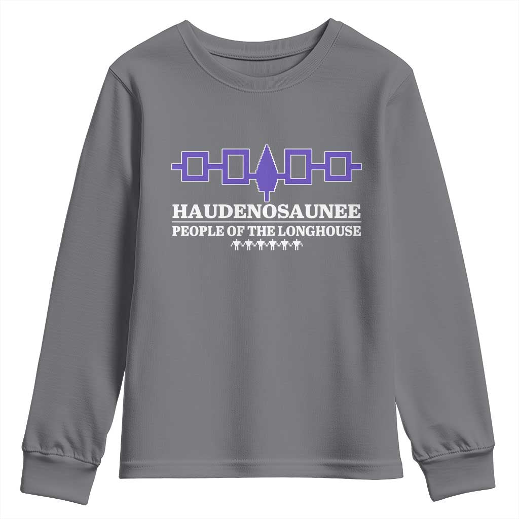 Proud Haudenosaunee Youth Sweatshirt Iroquois Flag People Of The Longhouse TS11 Charcoal Print Your Wear