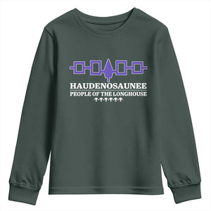Proud Haudenosaunee Youth Sweatshirt Iroquois Flag People Of The Longhouse TS11 Dark Forest Green Print Your Wear