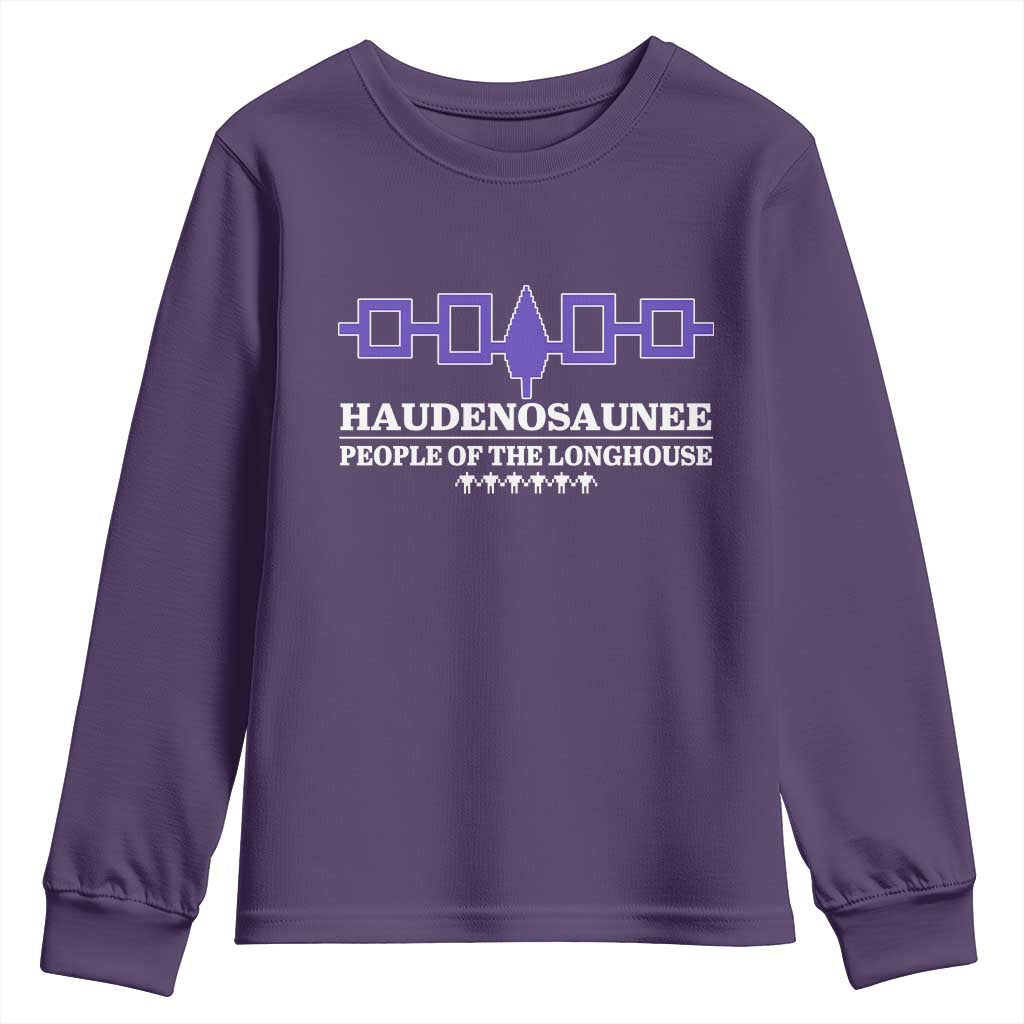 Proud Haudenosaunee Youth Sweatshirt Iroquois Flag People Of The Longhouse TS11 Purple Print Your Wear