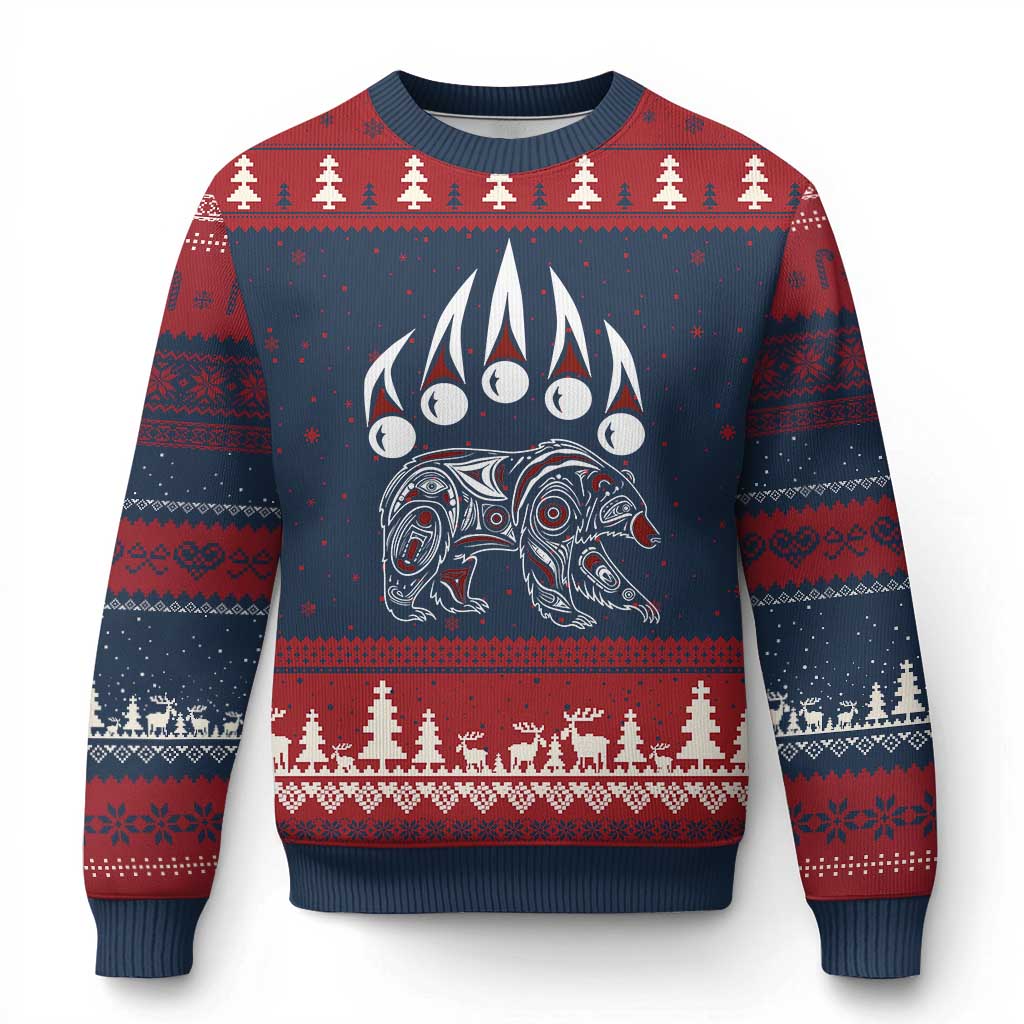 Native American Alaska Grizzly Bear Claw Indian Pride Ugly Christmas Sweater TS11 Navy Red Print Your Wear