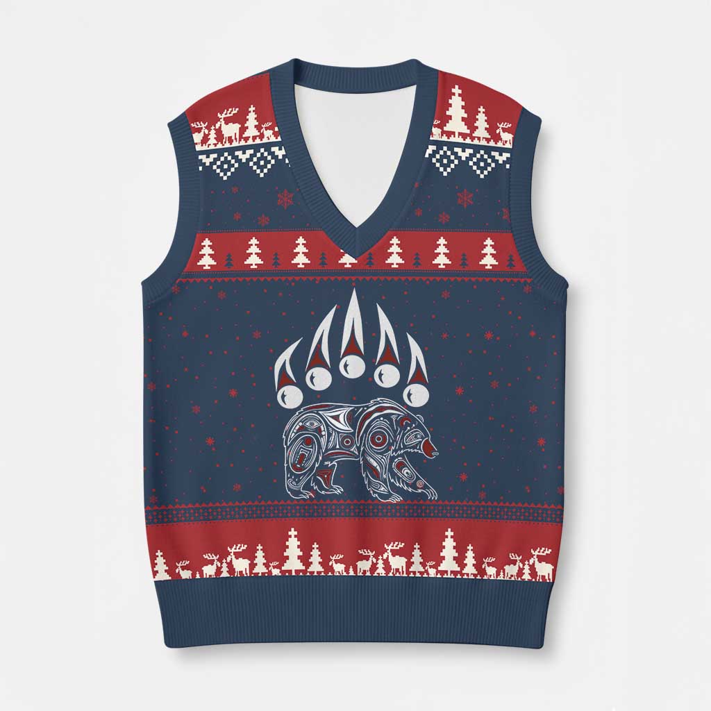 Native American Alaska Grizzly Bear Claw Indian Pride V-Neck Knit Sweater Vest TS11 Navy Red Print Your Wear