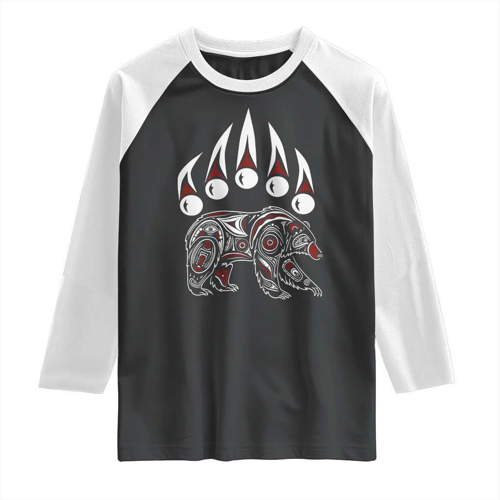 Native American Alaska Grizzly Bear Claw Indian Pride Raglan Shirt TS11 Black White Print Your Wear
