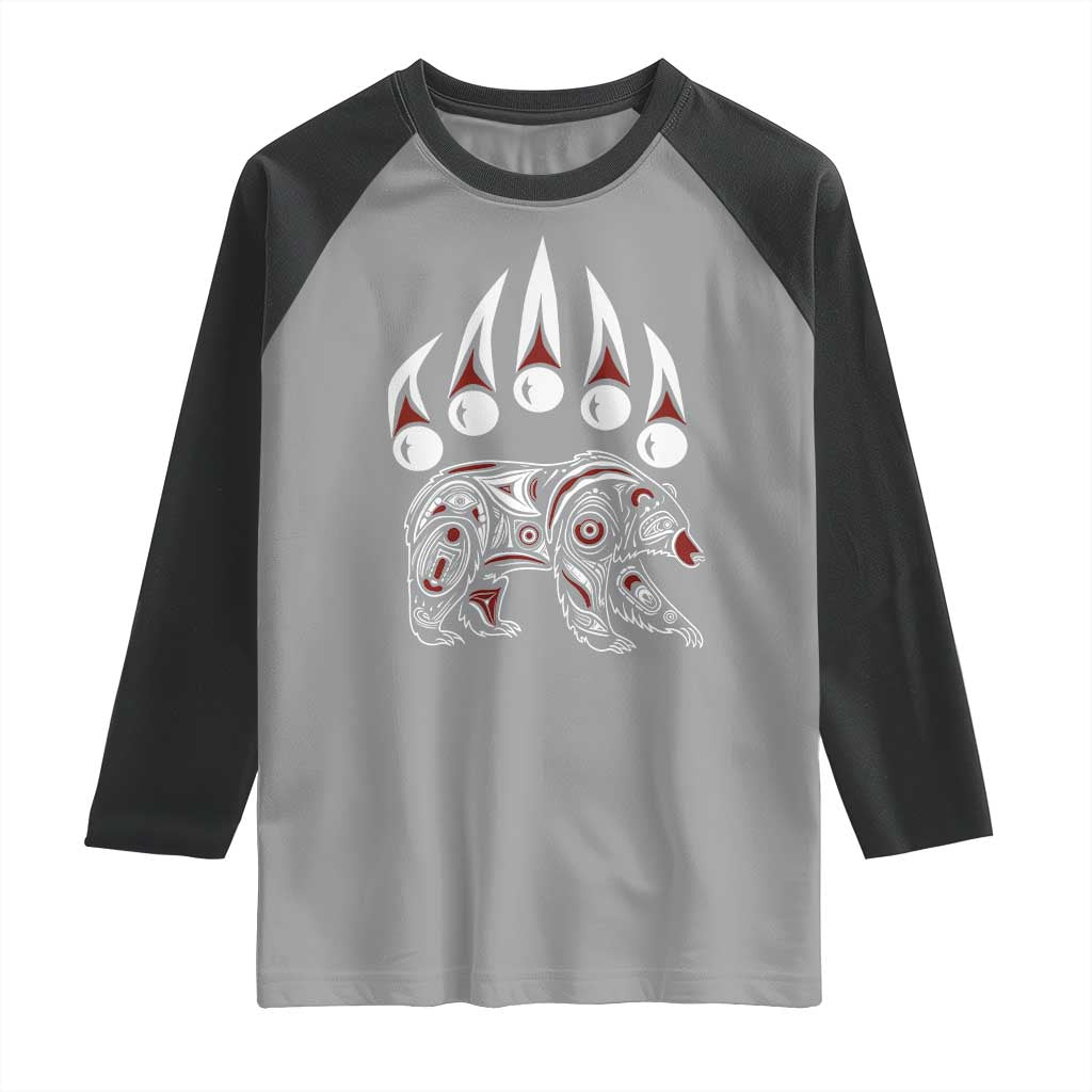 Native American Alaska Grizzly Bear Claw Indian Pride Raglan Shirt TS11 Sport Gray Black Print Your Wear
