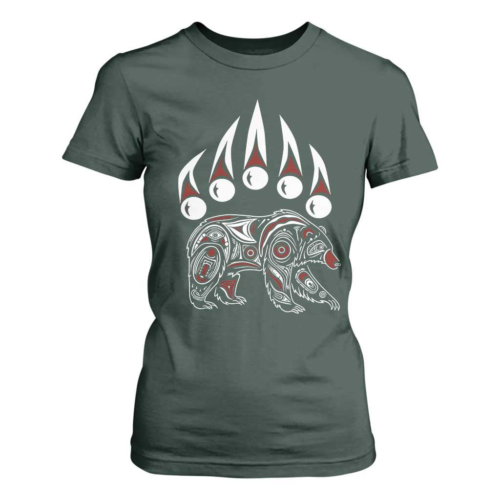 Native American Alaska Grizzly Bear Claw Indian Pride T Shirt For Women TS11 Dark Forest Green Print Your Wear