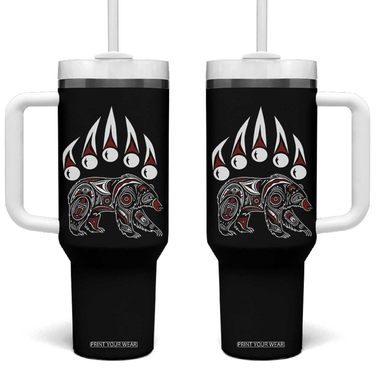 Native American Alaska Grizzly Bear Claw Indian Pride Tumbler With Handle TS11 One Size: 40 oz Black Print Your Wear
