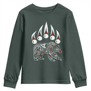Native American Alaska Grizzly Bear Claw Indian Pride Youth Sweatshirt TS11 Dark Forest Green Print Your Wear