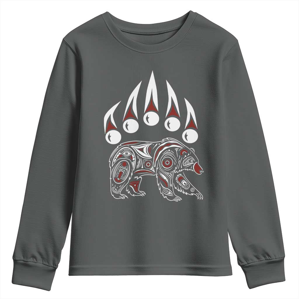 Native American Alaska Grizzly Bear Claw Indian Pride Youth Sweatshirt TS11 Dark Heather Print Your Wear