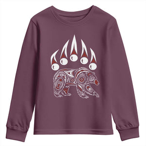 Native American Alaska Grizzly Bear Claw Indian Pride Youth Sweatshirt TS11 Maroon Print Your Wear