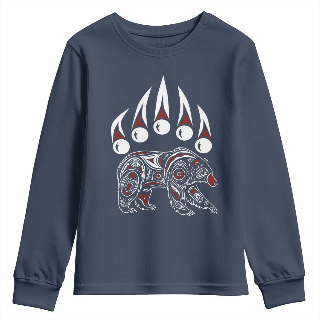Native American Alaska Grizzly Bear Claw Indian Pride Youth Sweatshirt TS11 Navy Print Your Wear