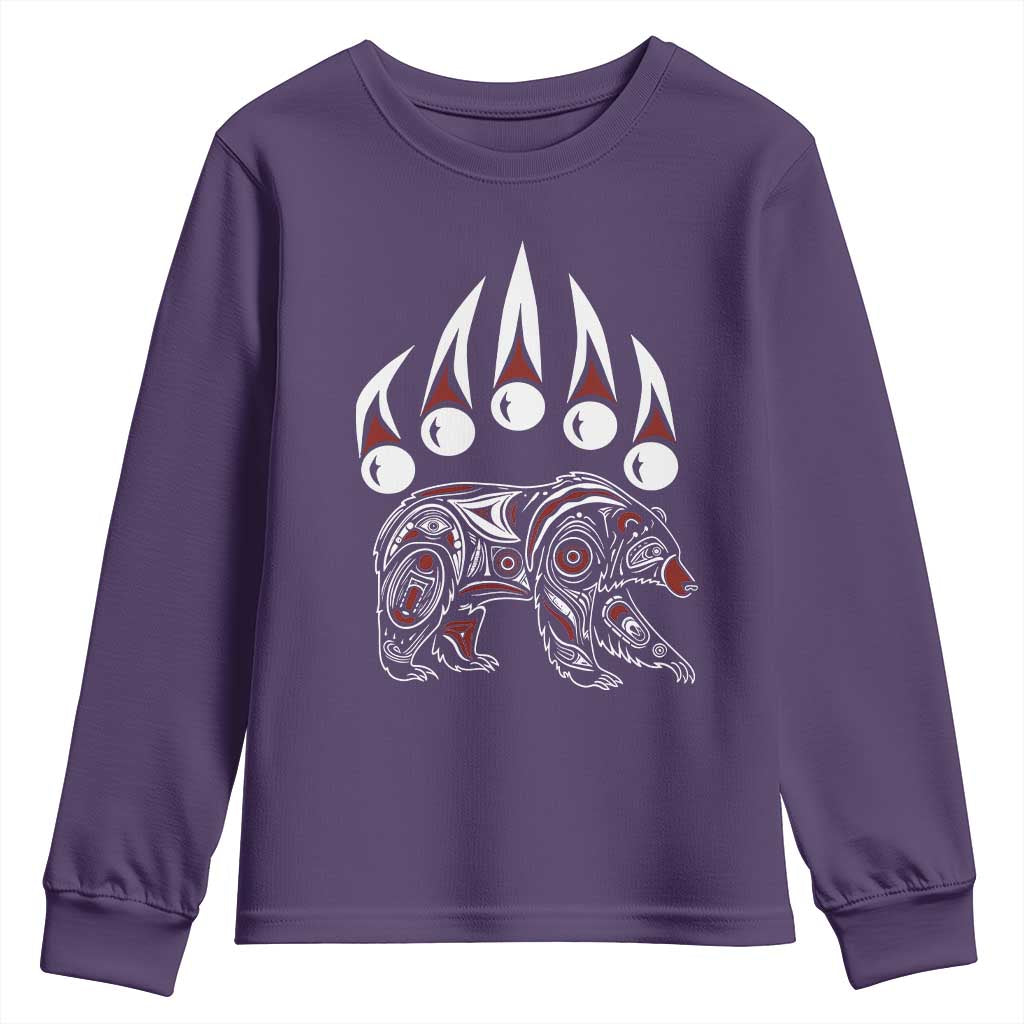 Native American Alaska Grizzly Bear Claw Indian Pride Youth Sweatshirt TS11 Purple Print Your Wear