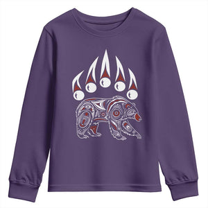 Native American Alaska Grizzly Bear Claw Indian Pride Youth Sweatshirt TS11 Purple Print Your Wear