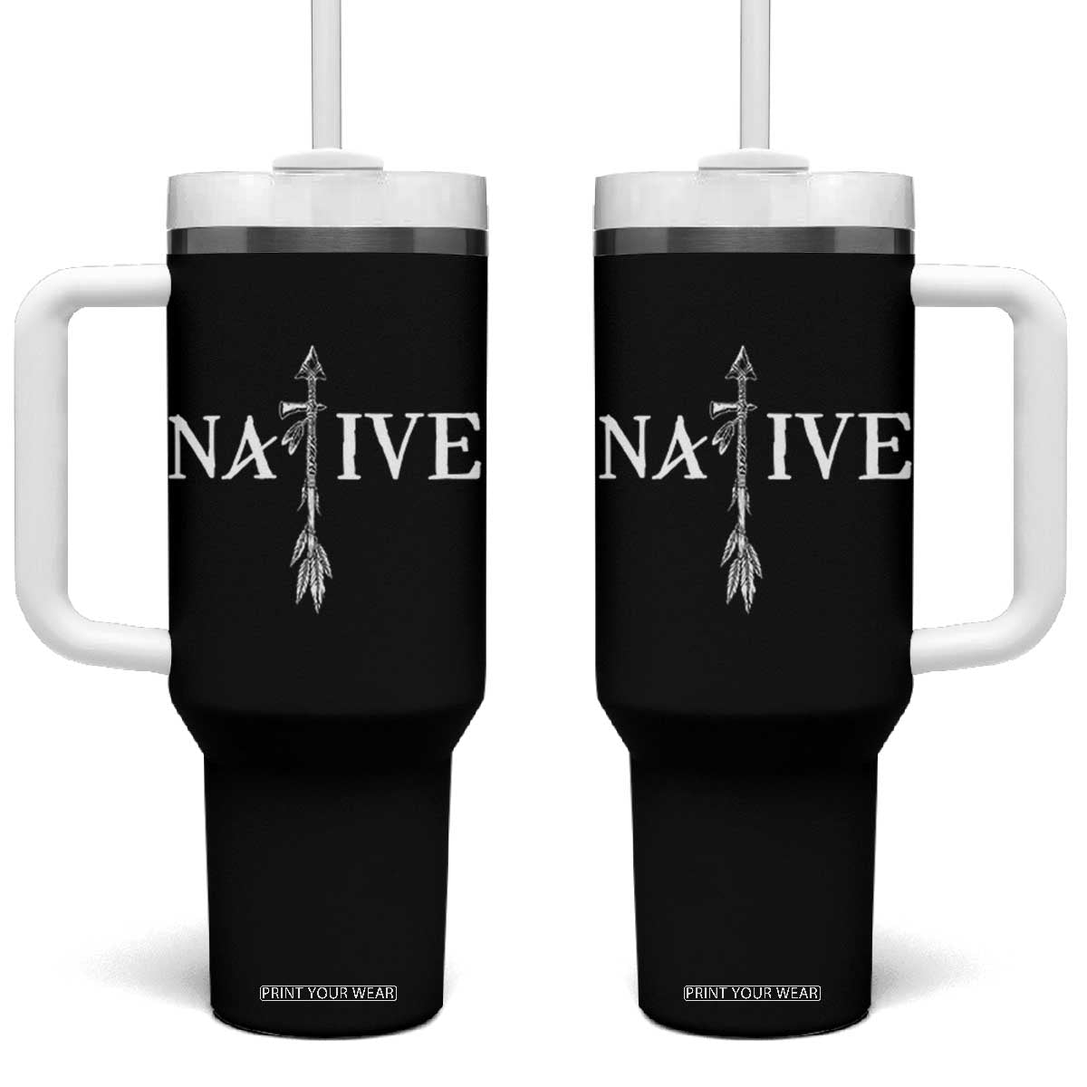 Native American Indian Tomahawk Indigenous Pride Tumbler With Handle TS11 One Size: 40 oz Black Print Your Wear