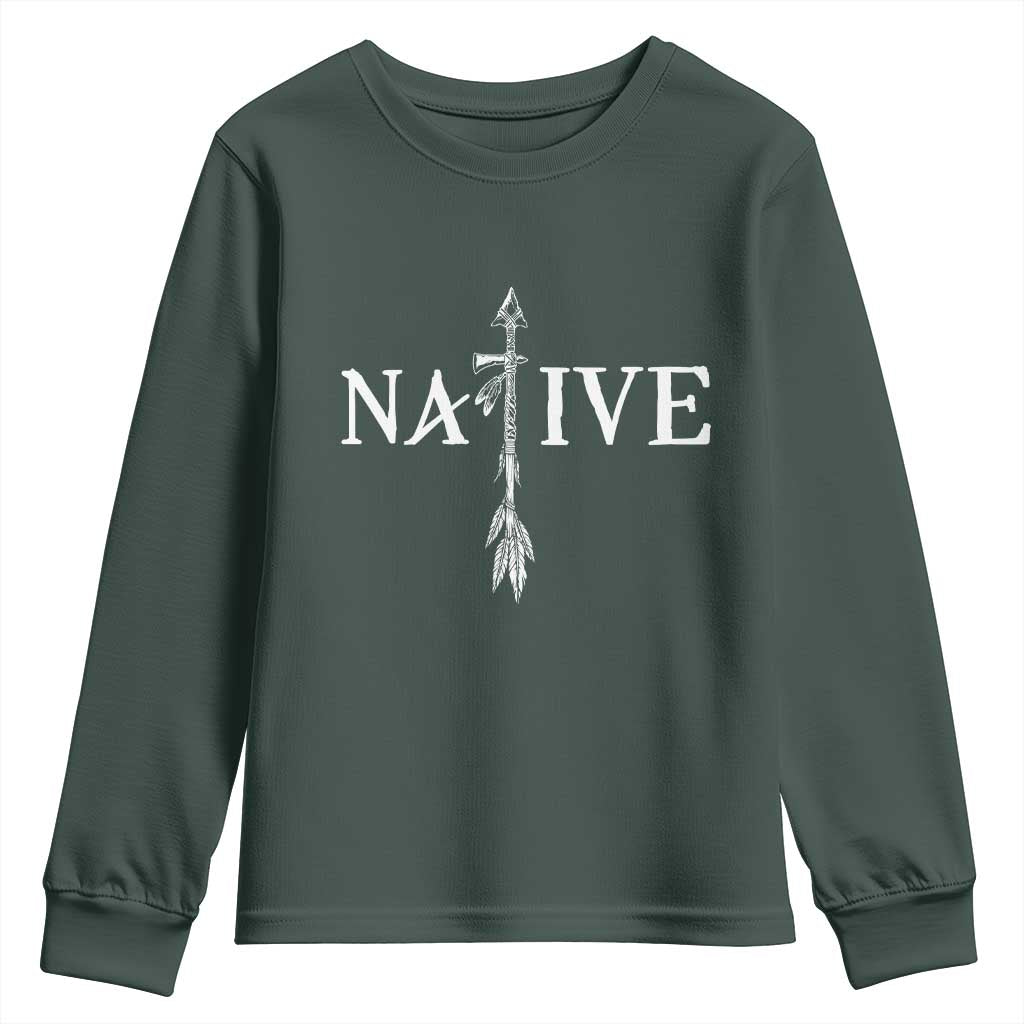Native American Indian Tomahawk Indigenous Pride Youth Sweatshirt TS11 Dark Forest Green Print Your Wear
