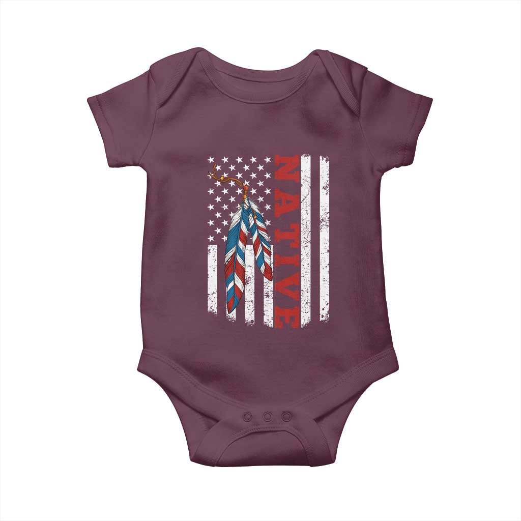 Native American Feathers Vintage USA Flag Baby Onesie Proud Indigenous People TS11 Maroon Print Your Wear