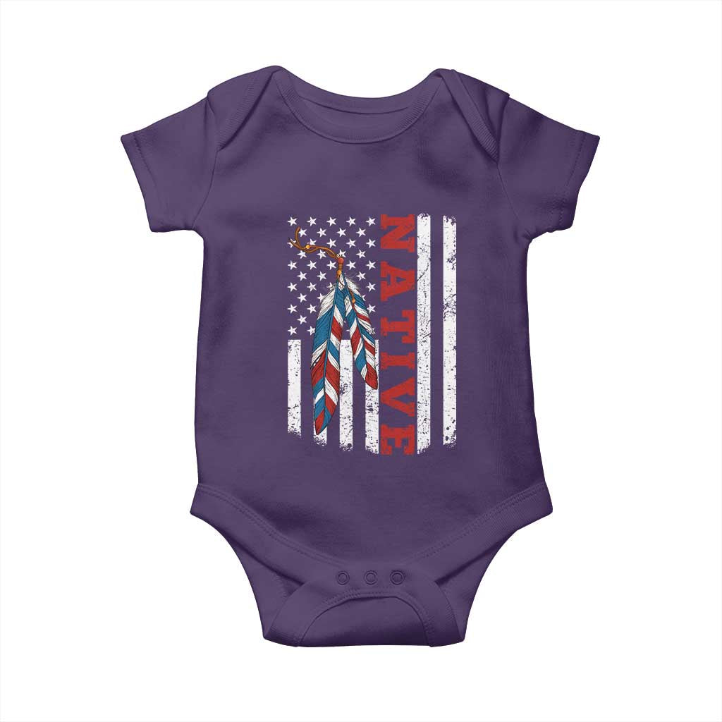 Native American Feathers Vintage USA Flag Baby Onesie Proud Indigenous People TS11 Purple Print Your Wear