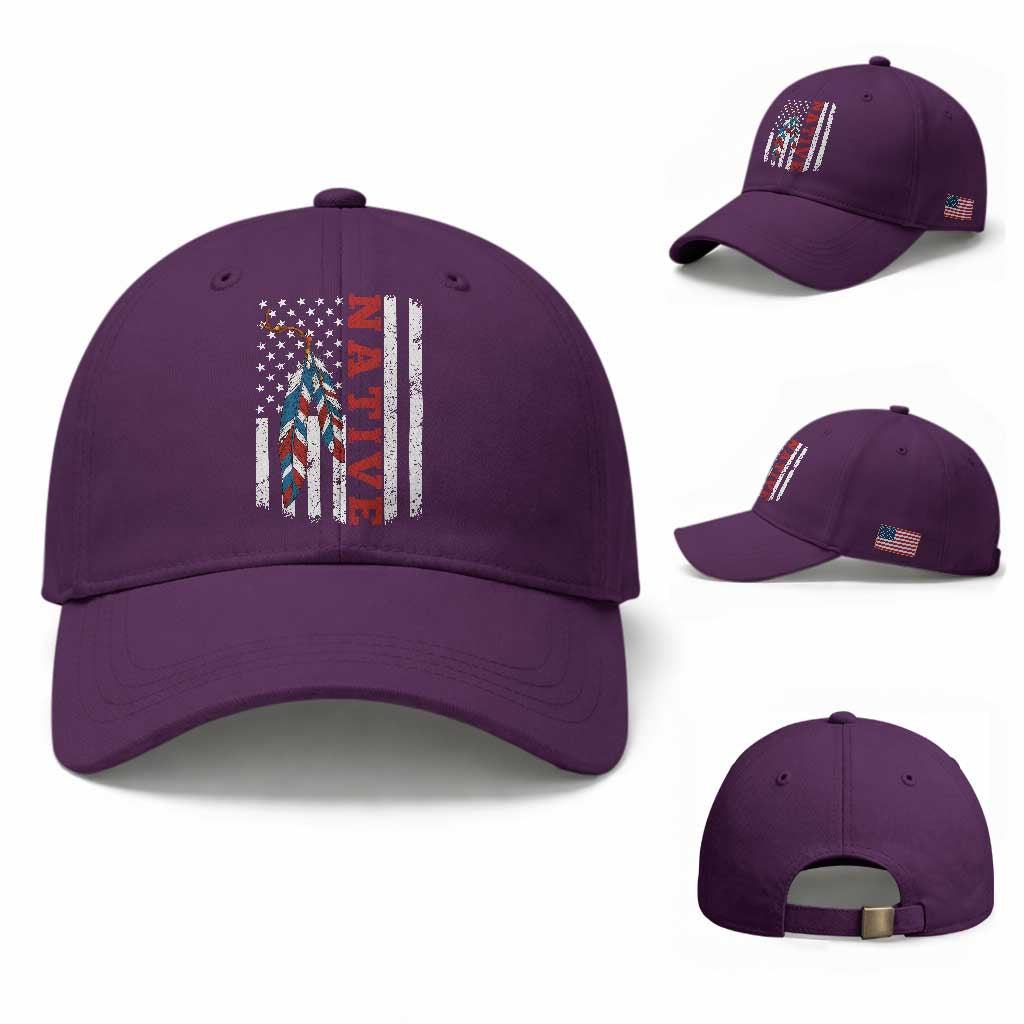 Native American Feathers Vintage USA Flag Baseball Cap Proud Indigenous People