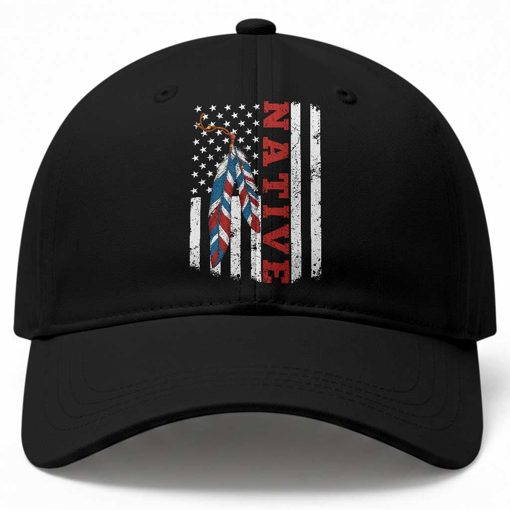 Native American Feathers Vintage USA Flag Baseball Cap Proud Indigenous People TS11 Print Your Wear