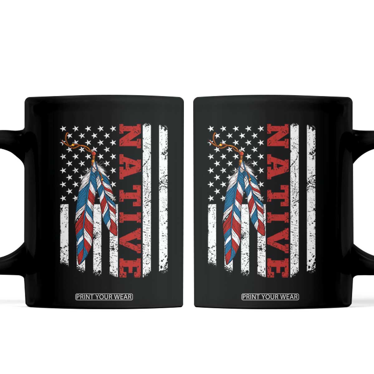 Native American Feathers Vintage USA Flag Coffee Mug Proud Indigenous People TS11 Black Print Your Wear