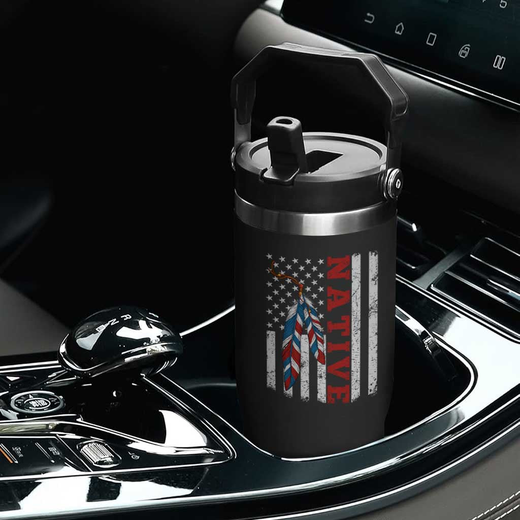 Native American Feathers Vintage USA Flag Flip Straw Tumbler Proud Indigenous People TS11 Print Your Wear