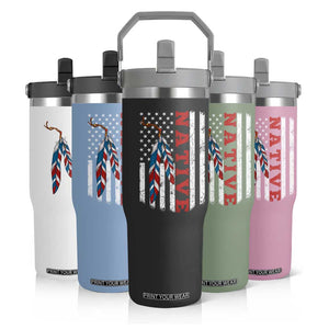 Native American Feathers Vintage USA Flag Flip Straw Tumbler Proud Indigenous People TS11 Print Your Wear