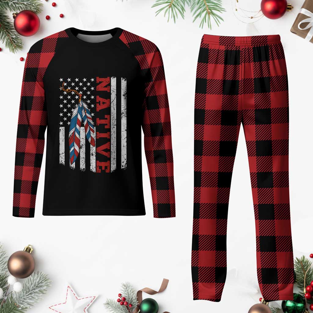Native American Feathers Vintage USA Flag Plaid Pajama Set Proud Indigenous People TS11 Buffalo Plaid Print Your Wear