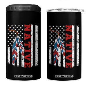 Native American Feathers Vintage USA Flag 4 in 1 Can Cooler Tumbler Proud Indigenous People TS11 One Size: 16 oz Black Print Your Wear