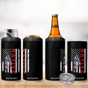 Native American Feathers Vintage USA Flag 4 in 1 Can Cooler Tumbler Proud Indigenous People TS11 Print Your Wear