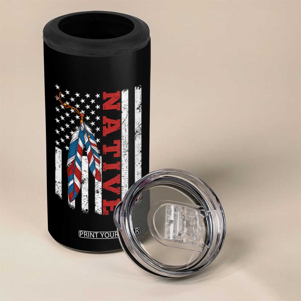 Native American Feathers Vintage USA Flag 4 in 1 Can Cooler Tumbler Proud Indigenous People TS11 Print Your Wear